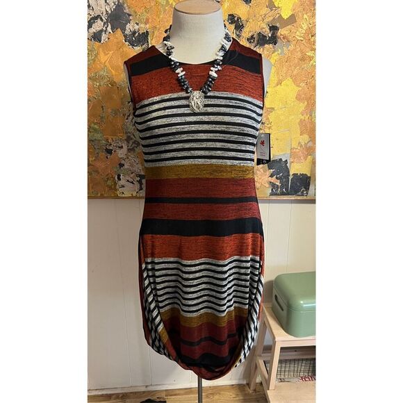 NWT Artex Canada Artsy Mobius Hem Striped Sleeveless Knit Dress M - Picture 1 of 8